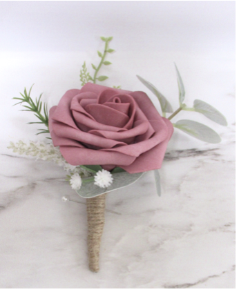 dusty rose artificial buttonhole